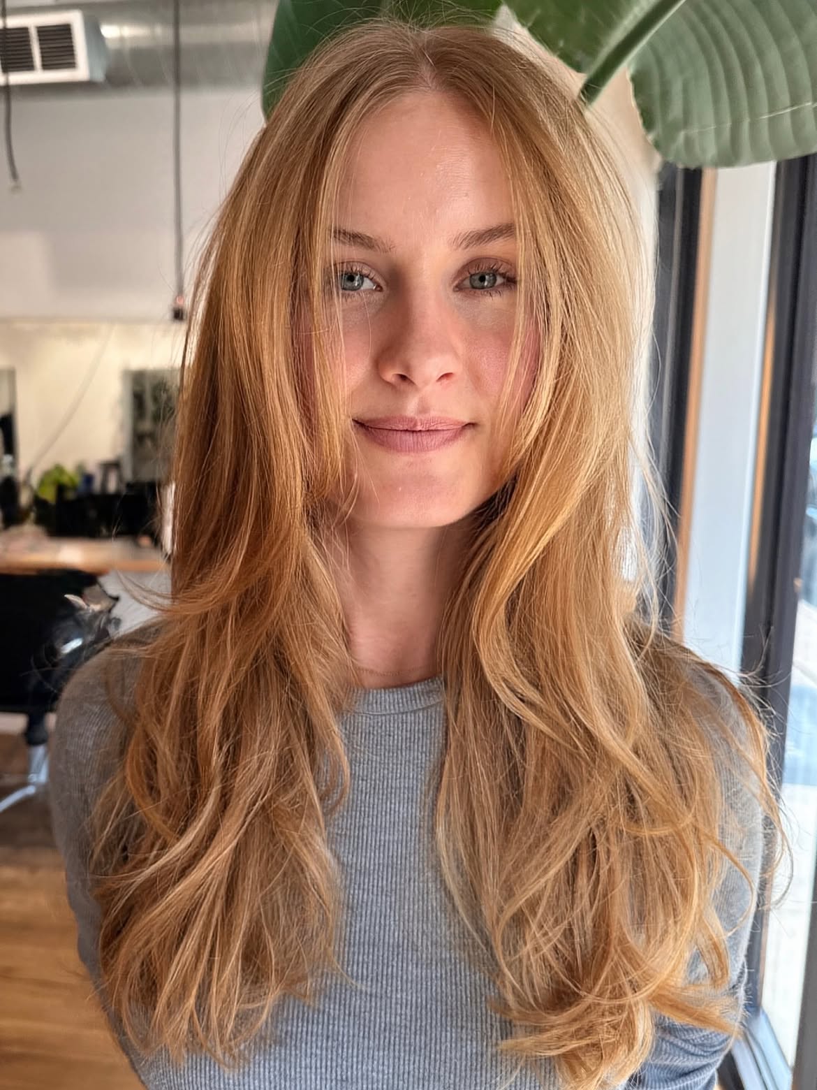 Soft Face Framing Layers On Honey Copper Blonde