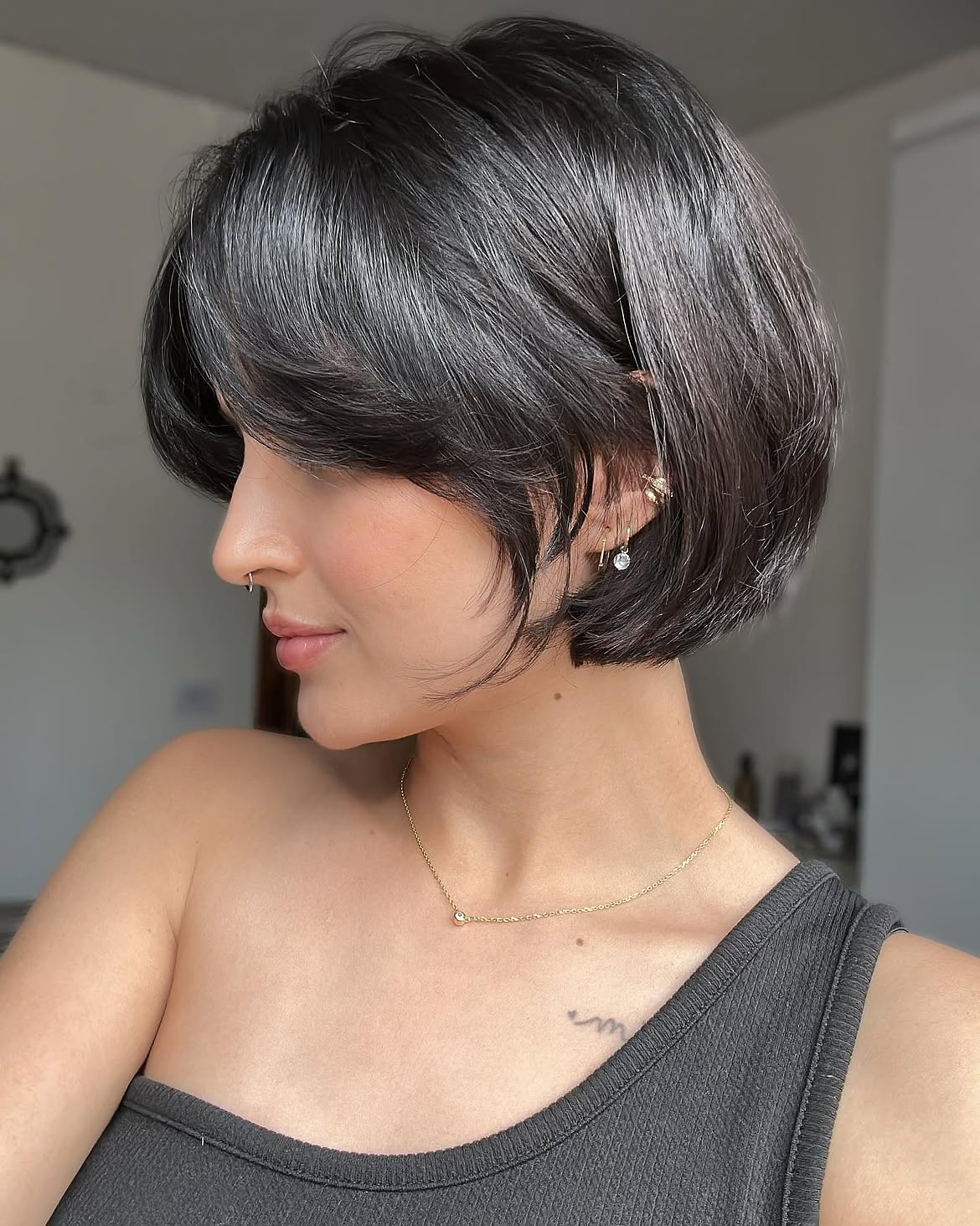 Soft Layered Chin Length Bob With Wispy Fringe