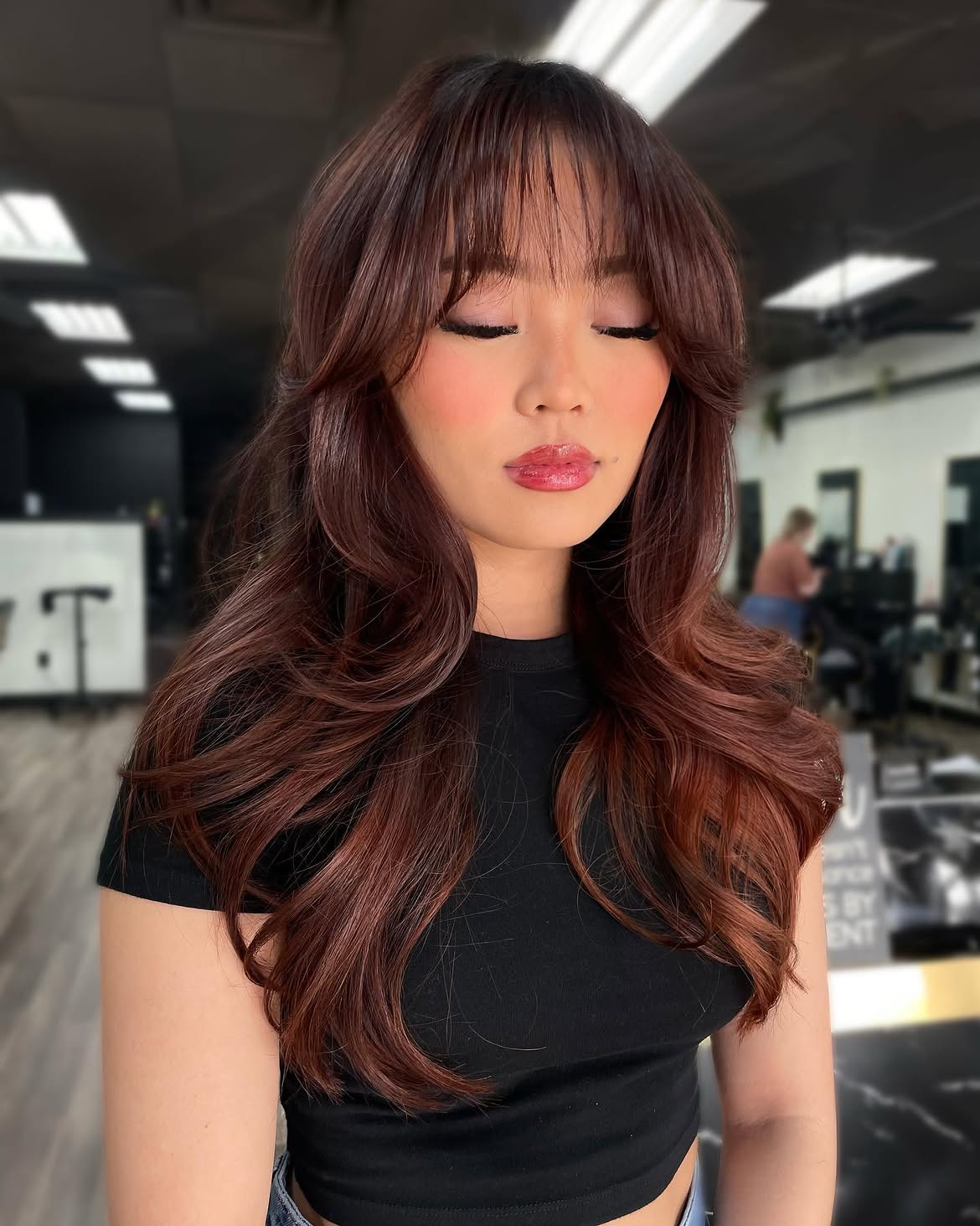 Soft Layered Cut With Wispy Copper Red Bangs