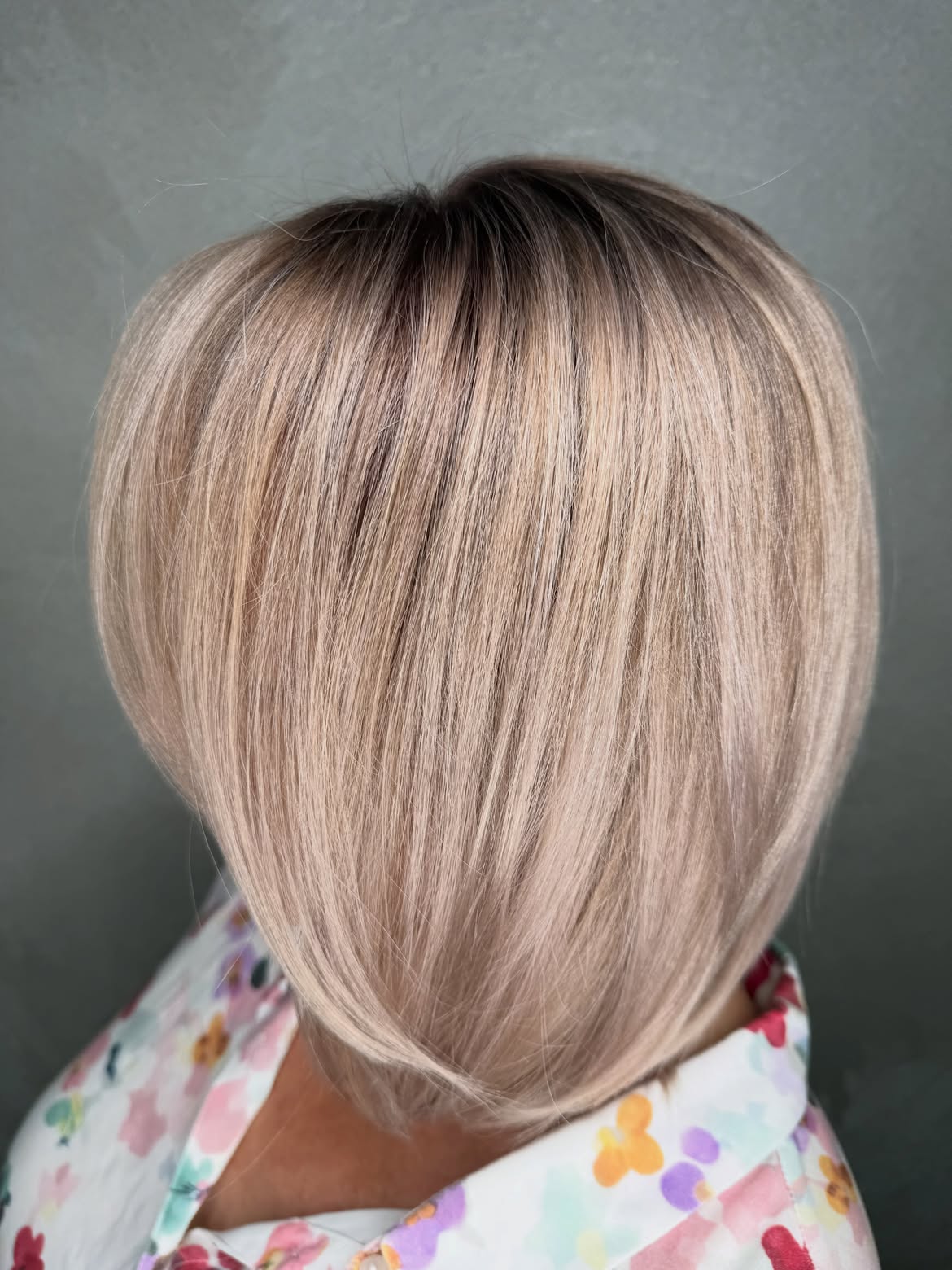 Soft Mushroom Brown Shadow Root On Sleek Bob