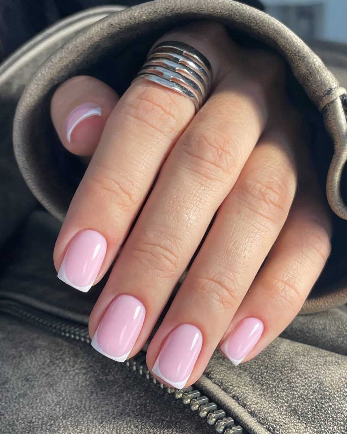 Soft Pink French Tip Square Nails
