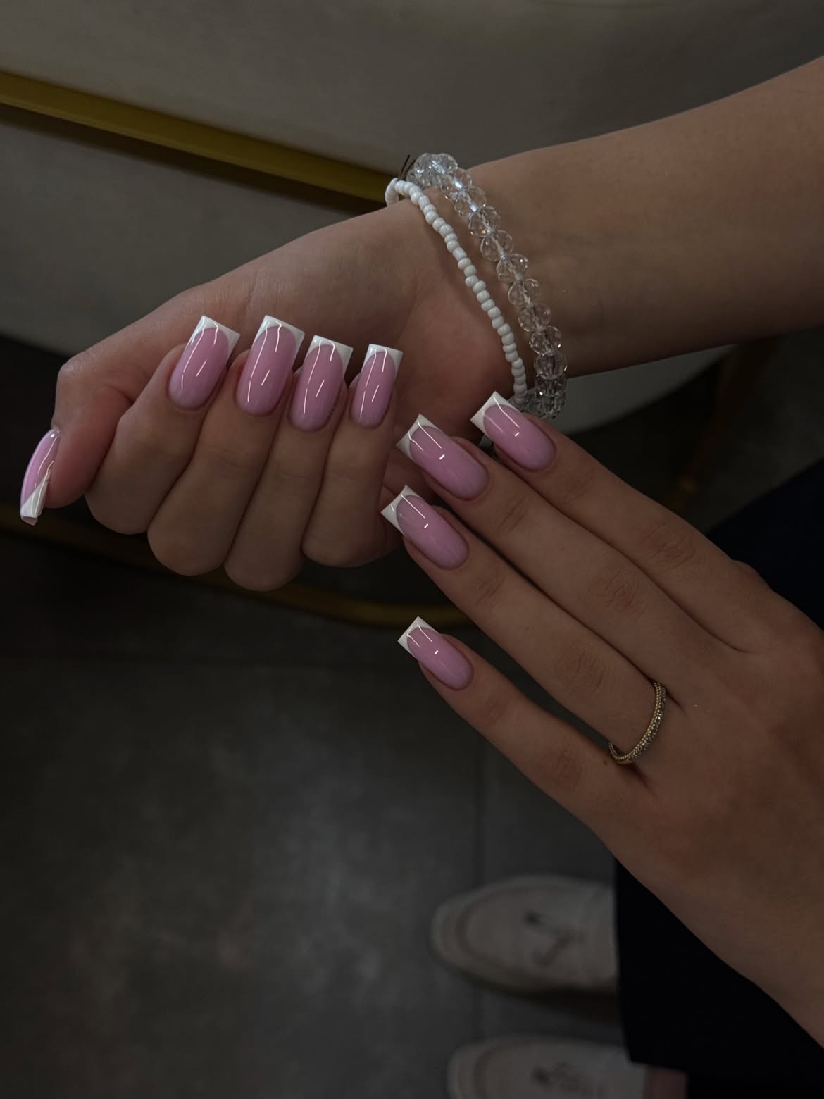 Soft Pink French Tip Square Nails