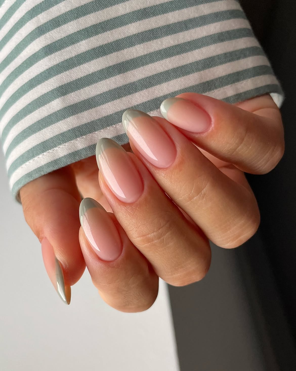 Soft Sage French Ombre Oval Nails