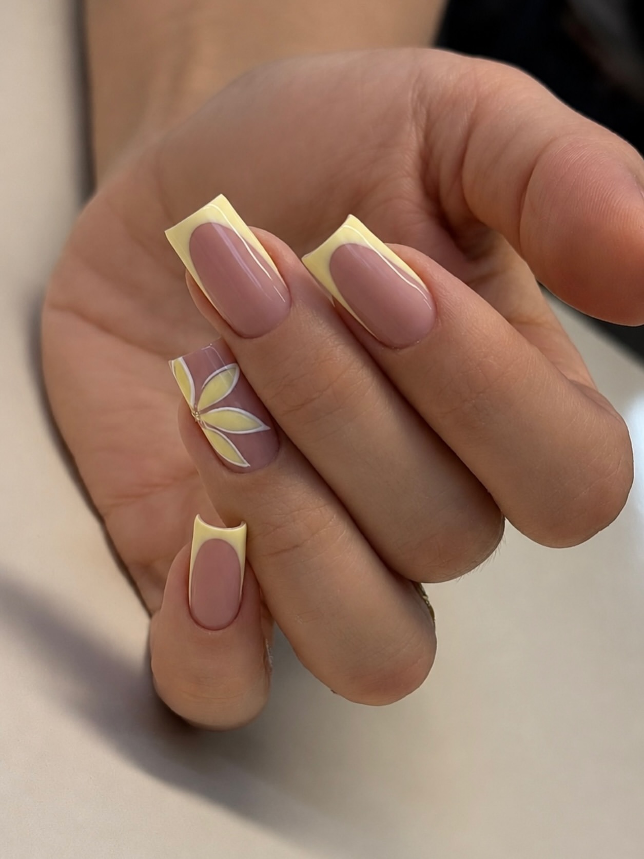 Soft Yellow French Tip Square Nails