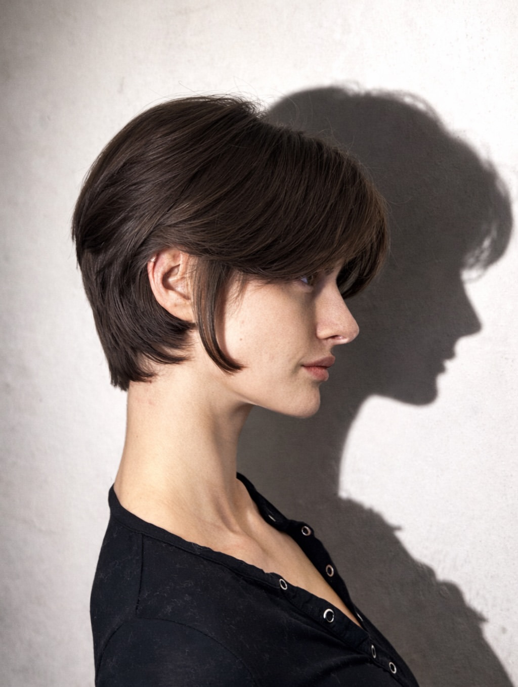 Sophisticated Layered Pixie Cut With Side Swept Bangs