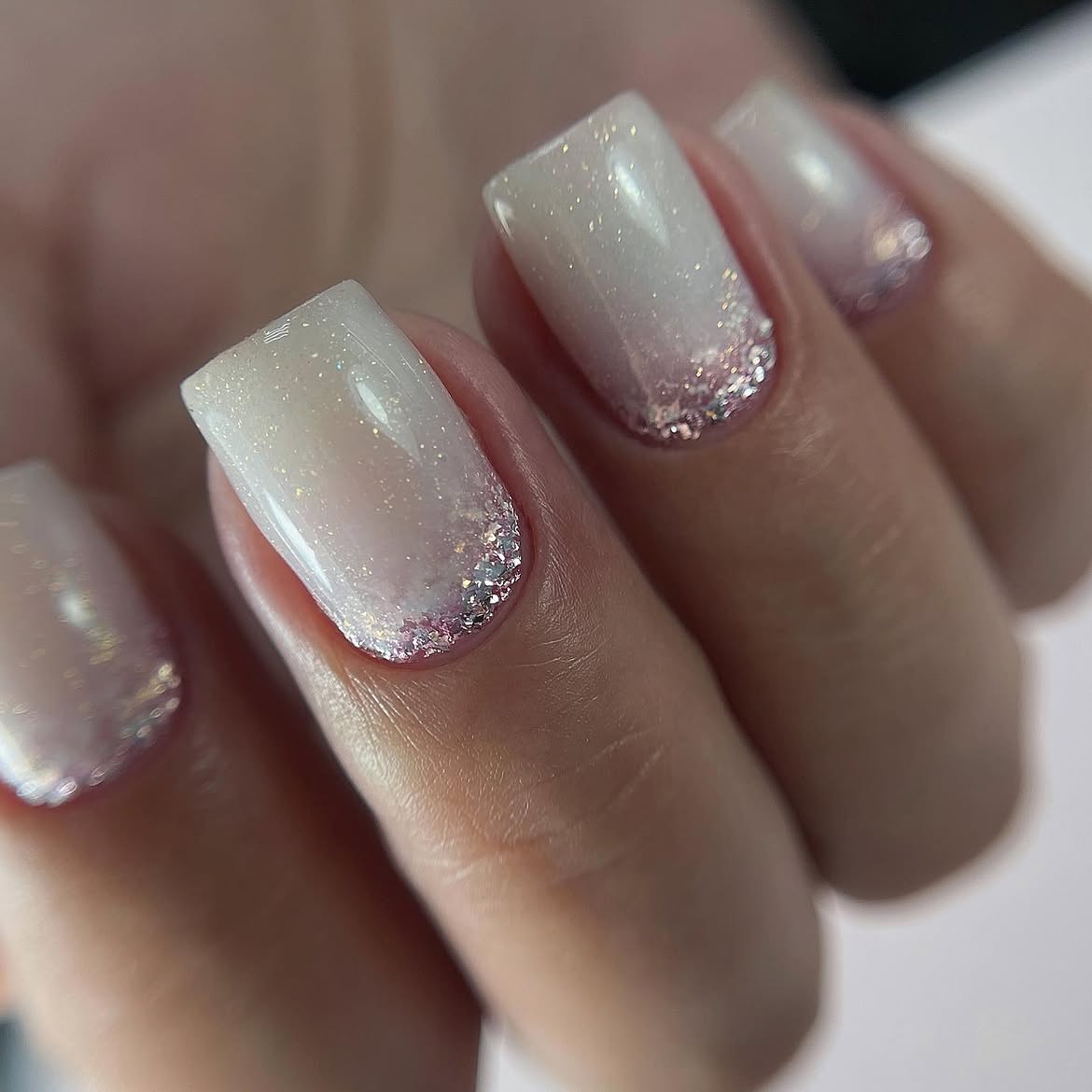Sparkling Glitter French Ombre Square Nails