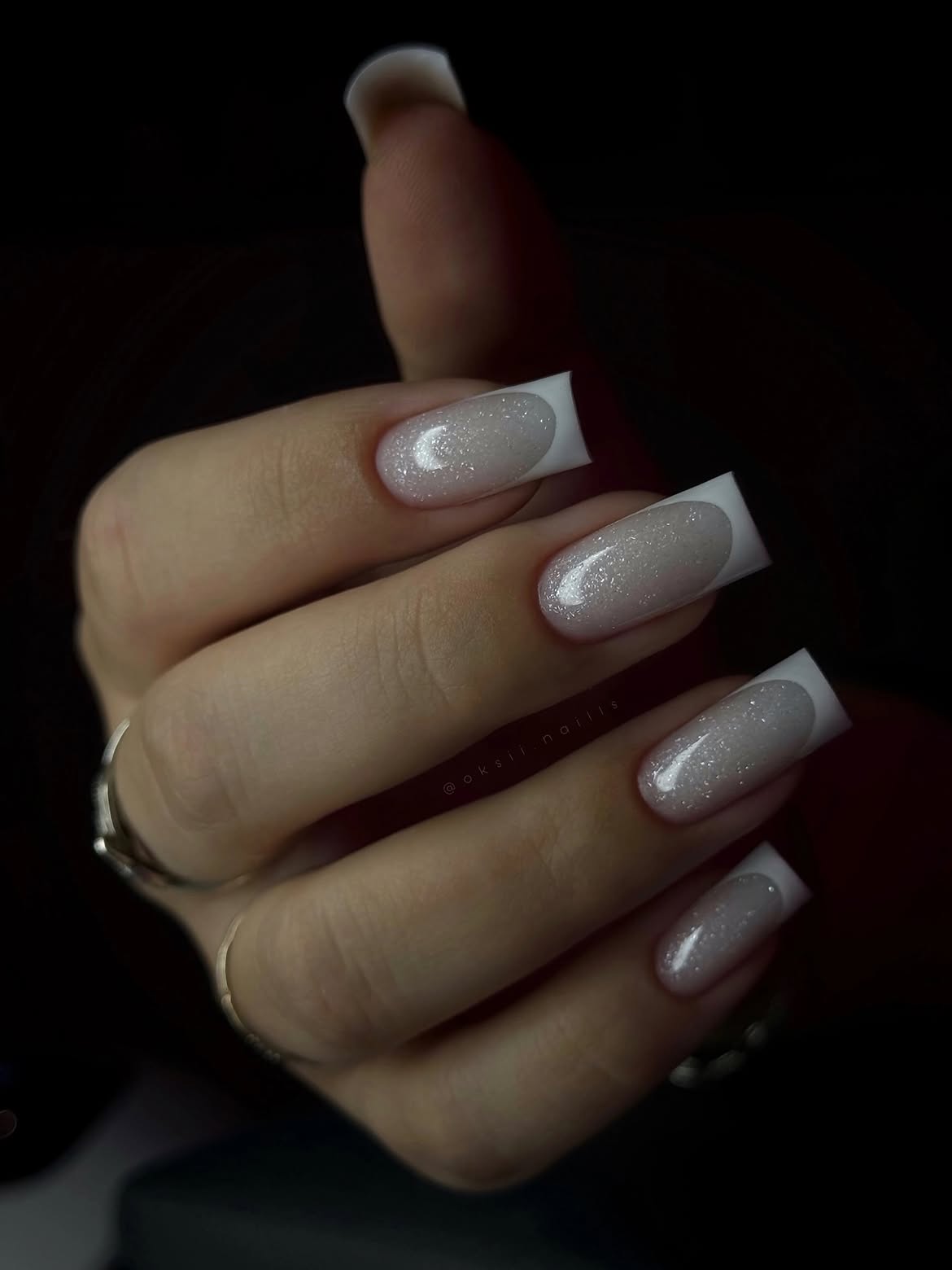 Sparkling White French Tip Square Nails