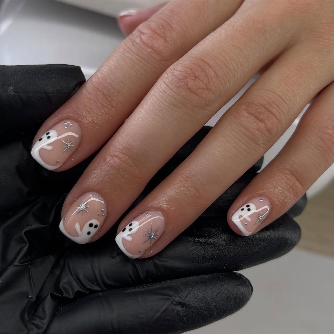 Spooky Ghost French Tip Halloween Nails
