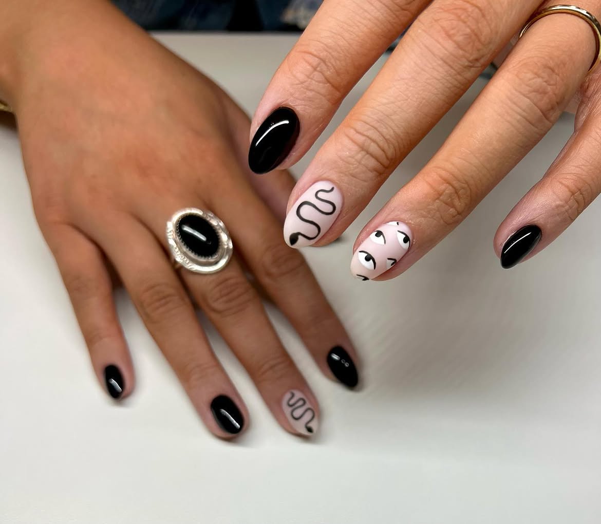 Spooky Snake And Eye Halloween Almond Nails
