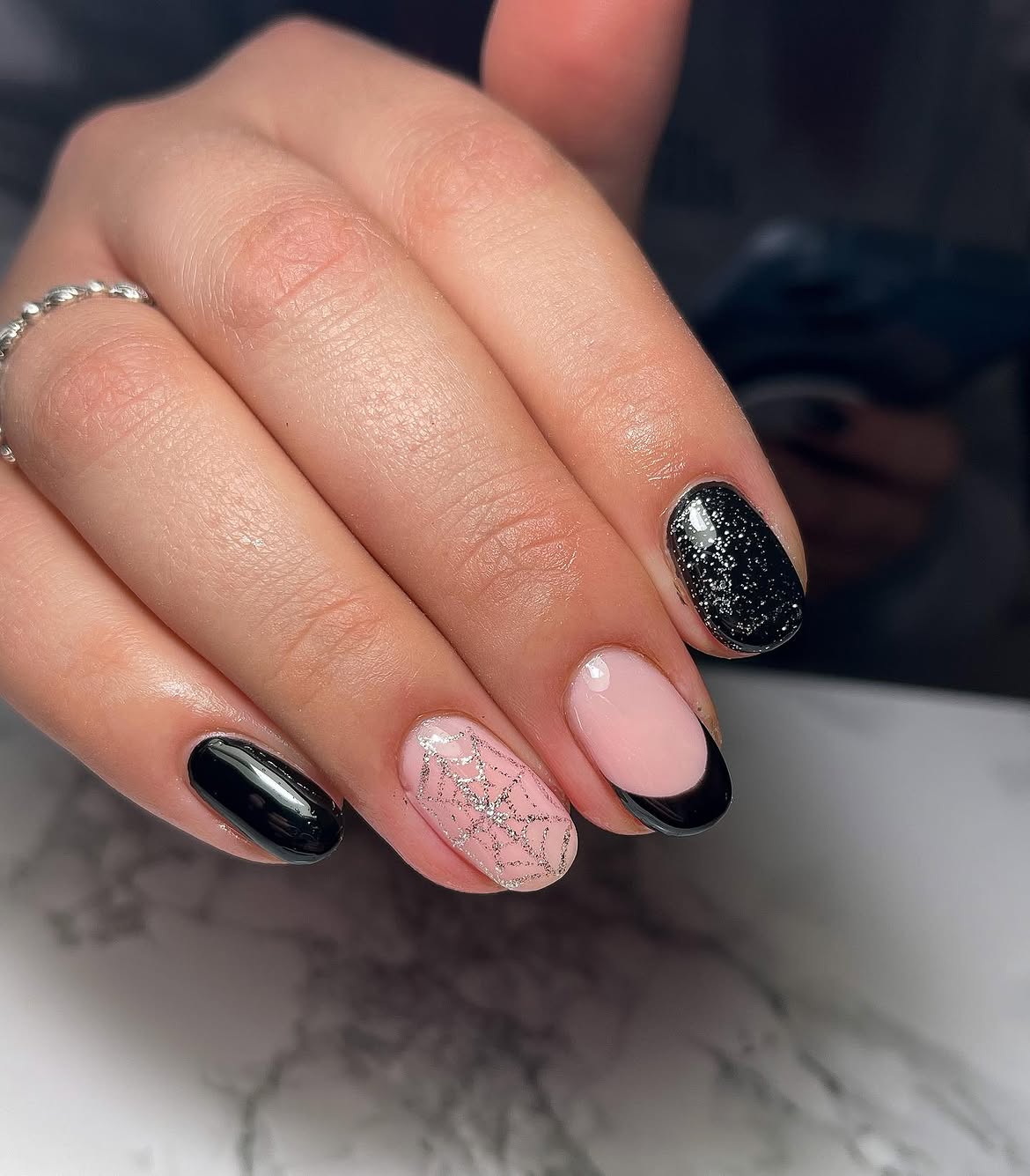 Spooky Spiderweb French Tip Halloween Nails