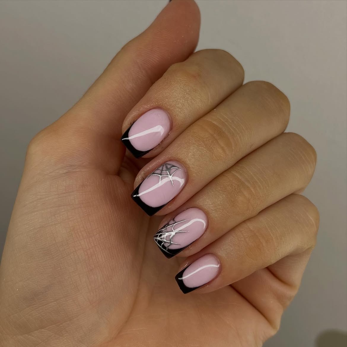 Spooky Spiderweb French Tip Nails