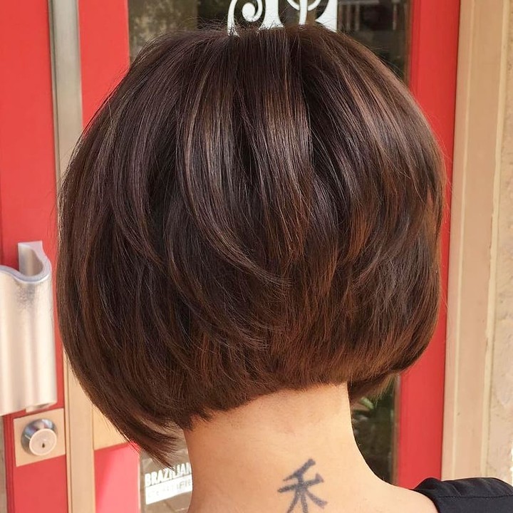 Stacked Layered Bob With Rich Espresso Tones