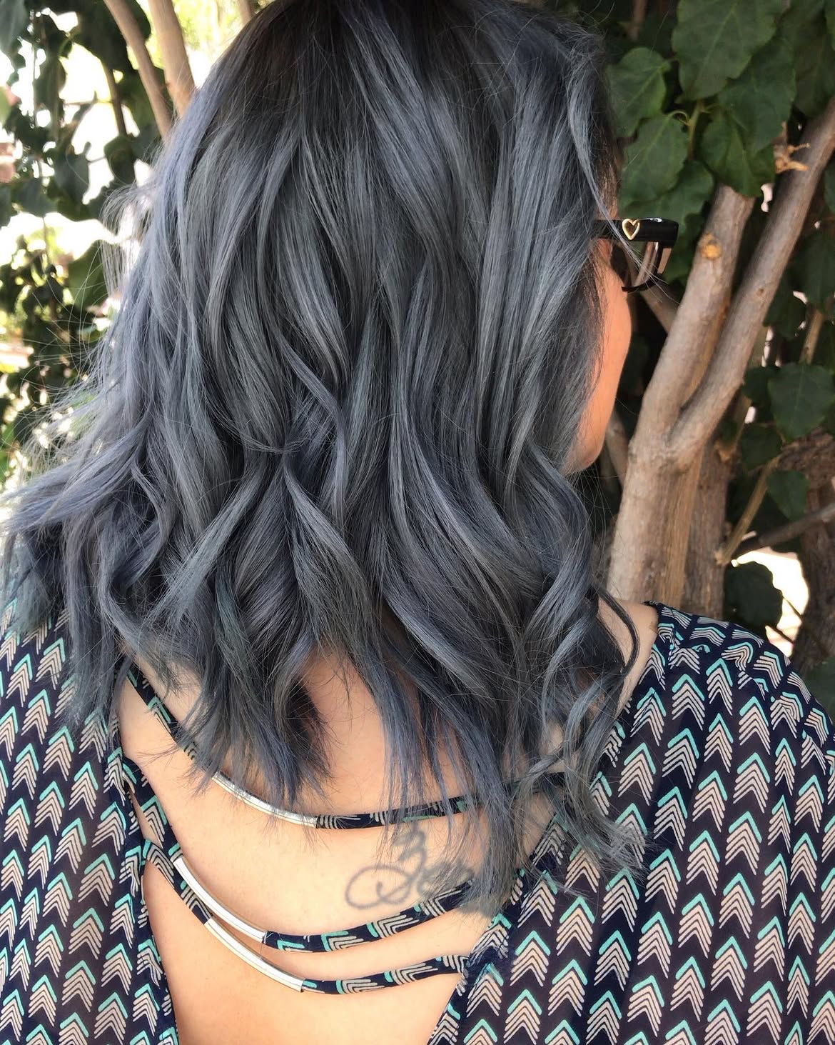 Steel Grey Wavy Lob With Face Framing Layers
