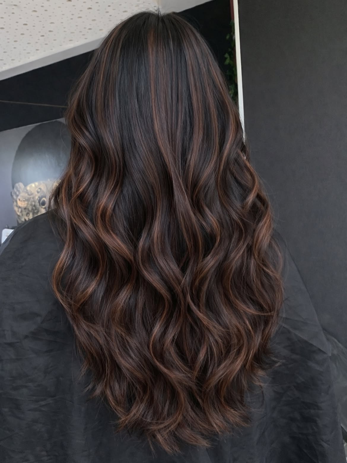 Subtle Caramel Highlights On Dark Brunette Waves