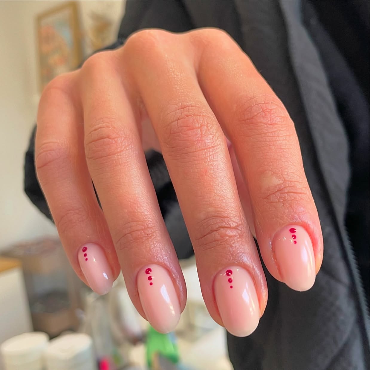 Subtle Red Dot Minimalist Oval Nails
