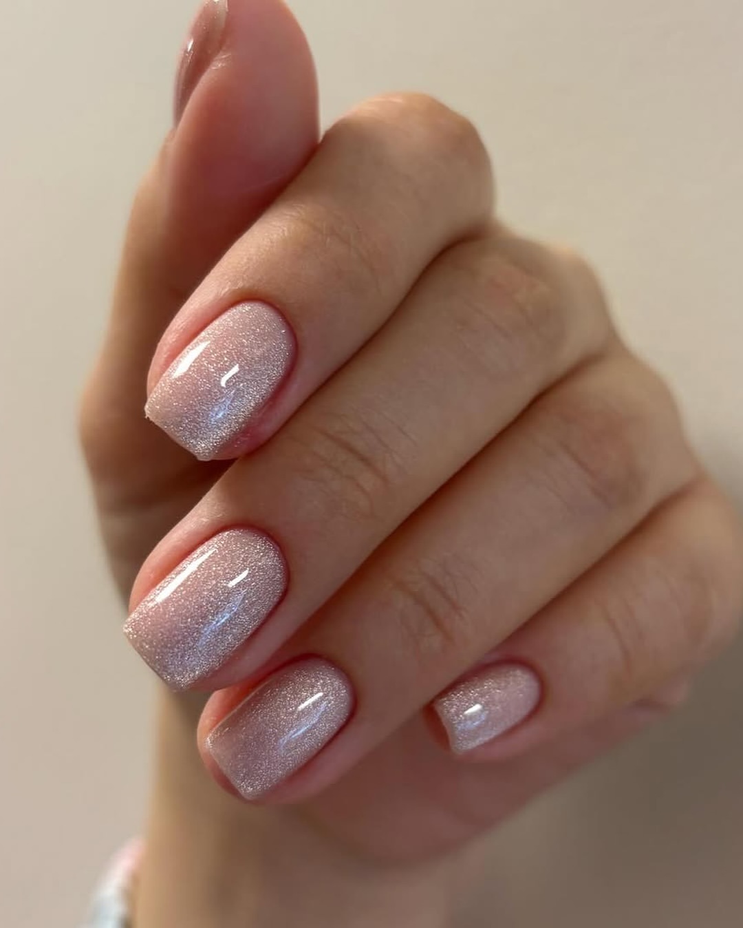 Subtle Shimmering Rose Gold Square Nails