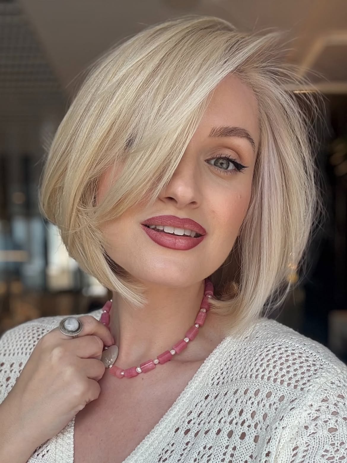 Textured Blonde Bob With Side-Swept Bangs