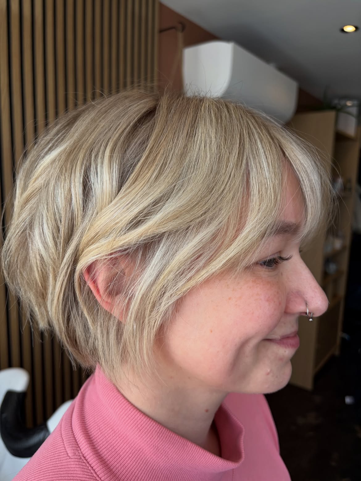Textured Blonde French Bob With Curtain Bangs