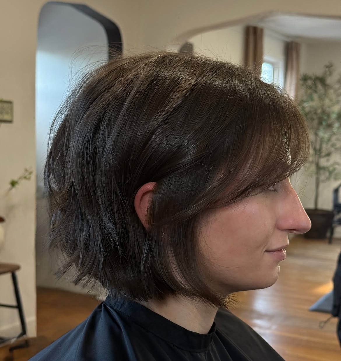 Textured Chin Length Bob With Wispy Fringe