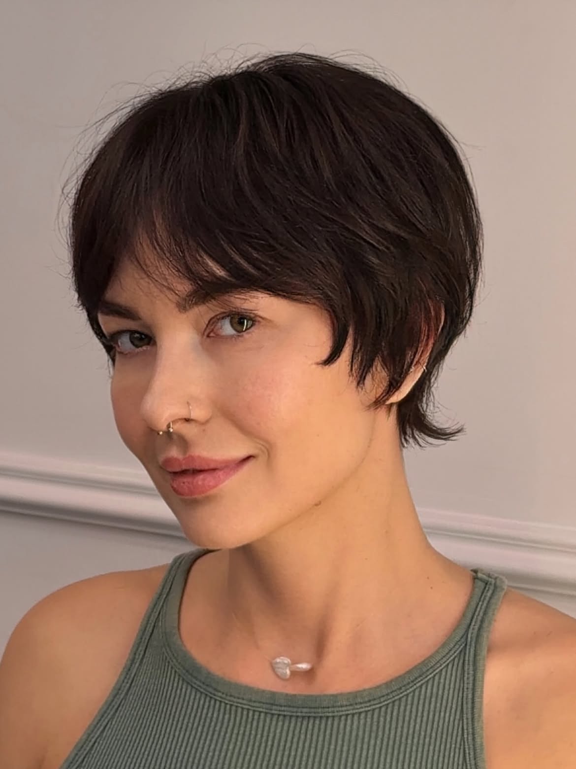 Textured Espresso Pixie With Soft Wispy Fringe