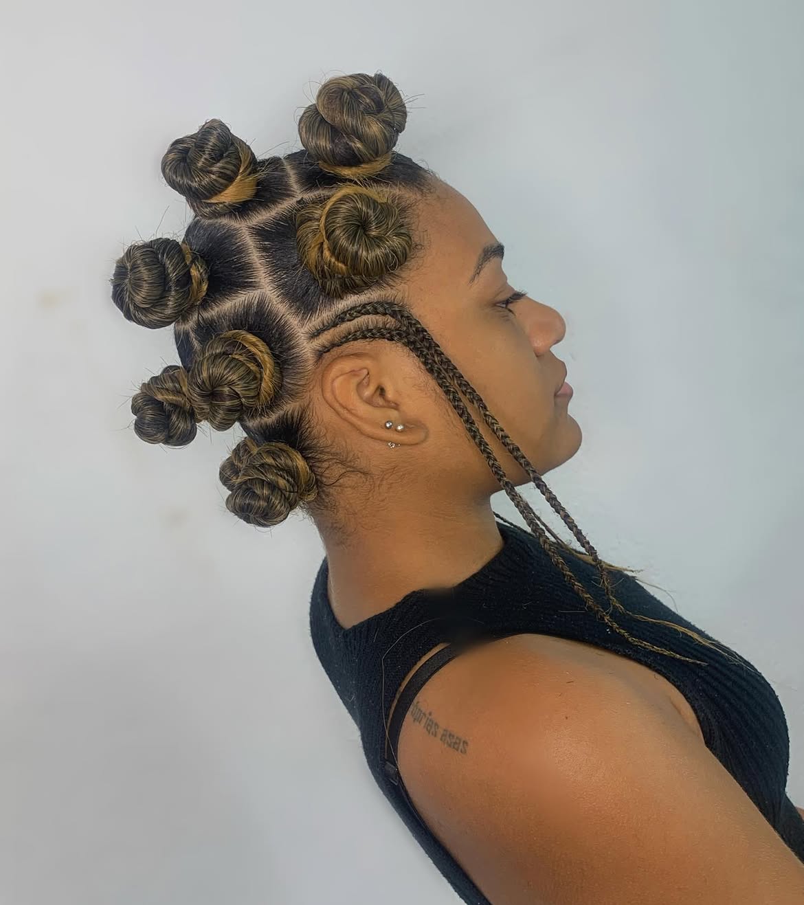 Textured Honey Blonde Bantu Knots With Braids