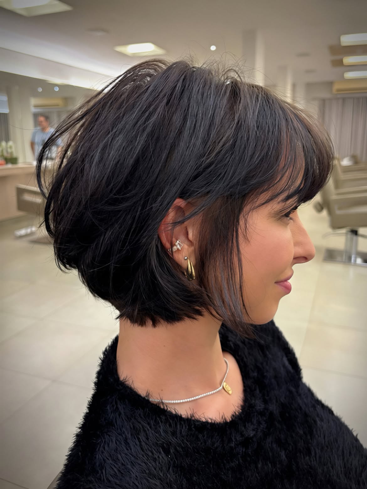 Textured Jaw Length Bob With Soft Wispy Fringe