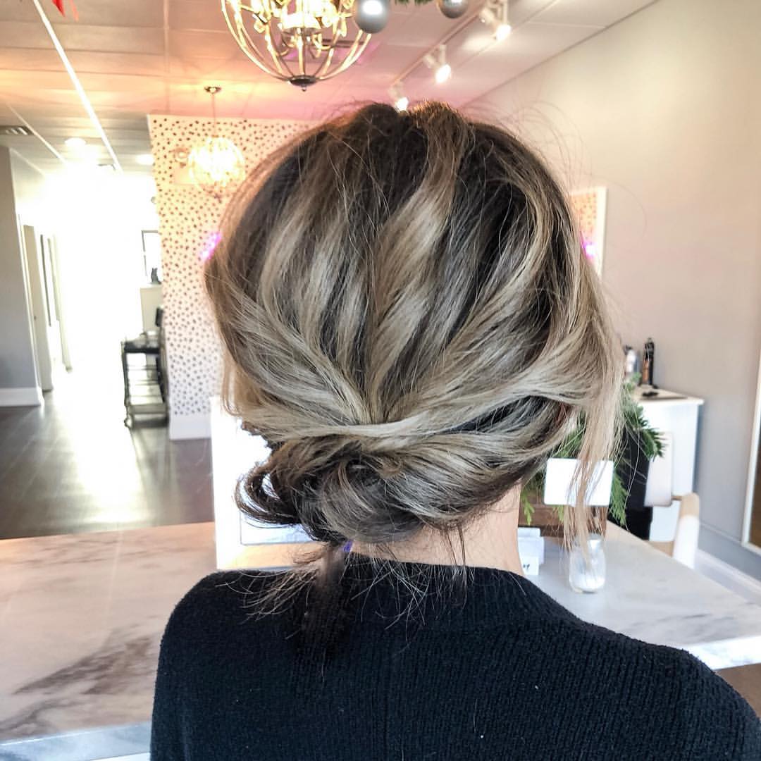 Textured Low Updo With Blonde Highlights