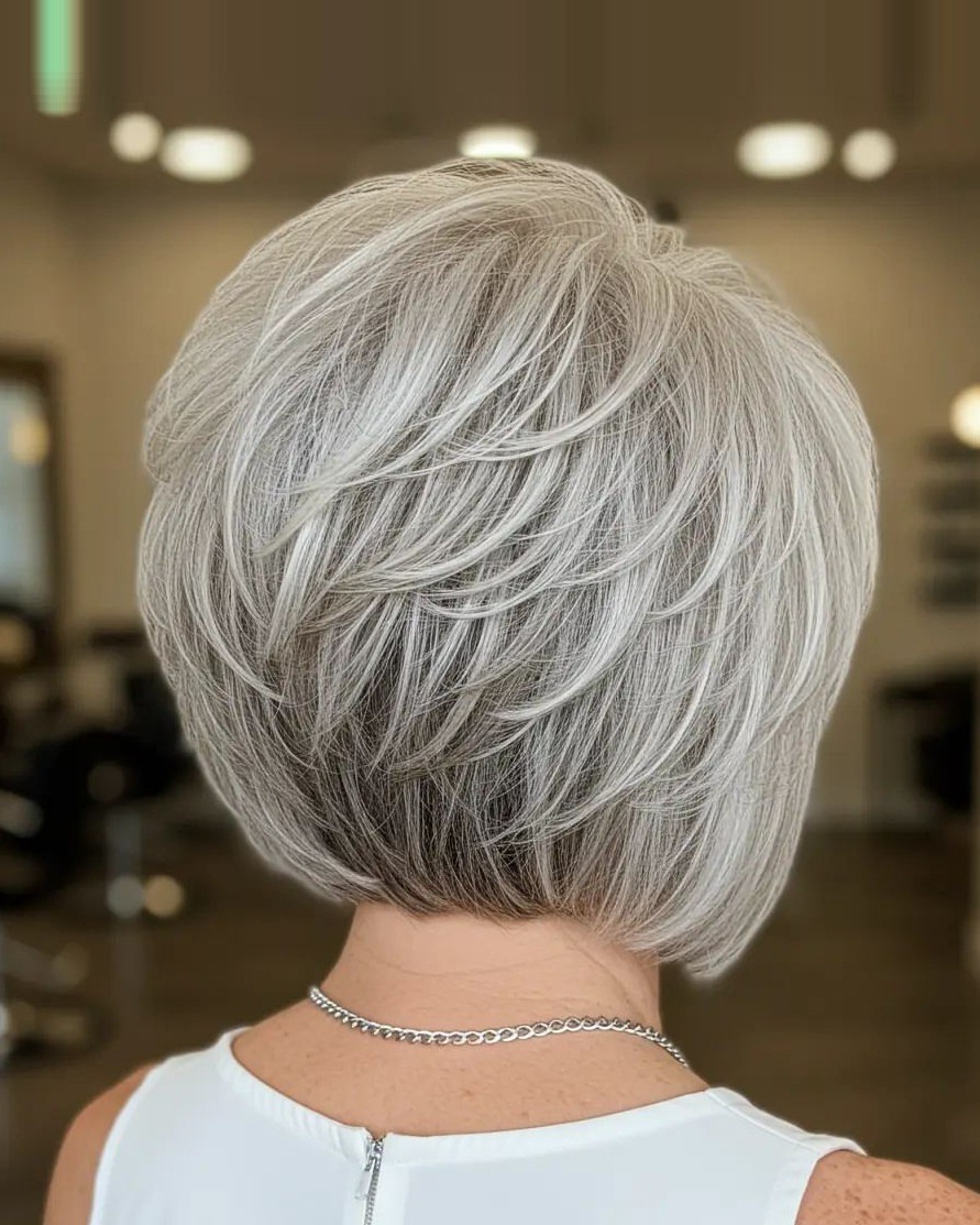 Textured Silver Graduated Layered Bob