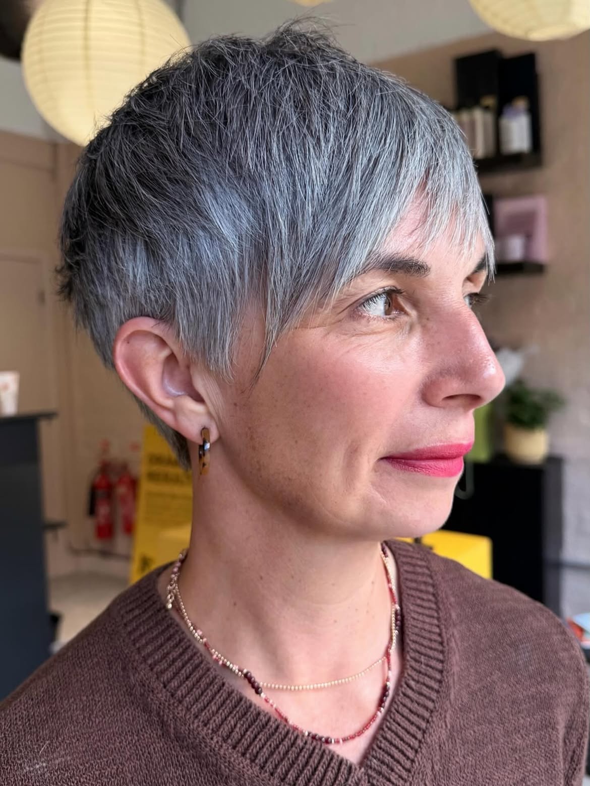 Textured Silver Pixie Cut With Tapered Sides