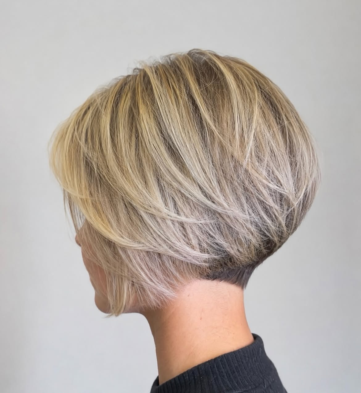 Textured Stacked Bob With Ash Blonde Highlights
