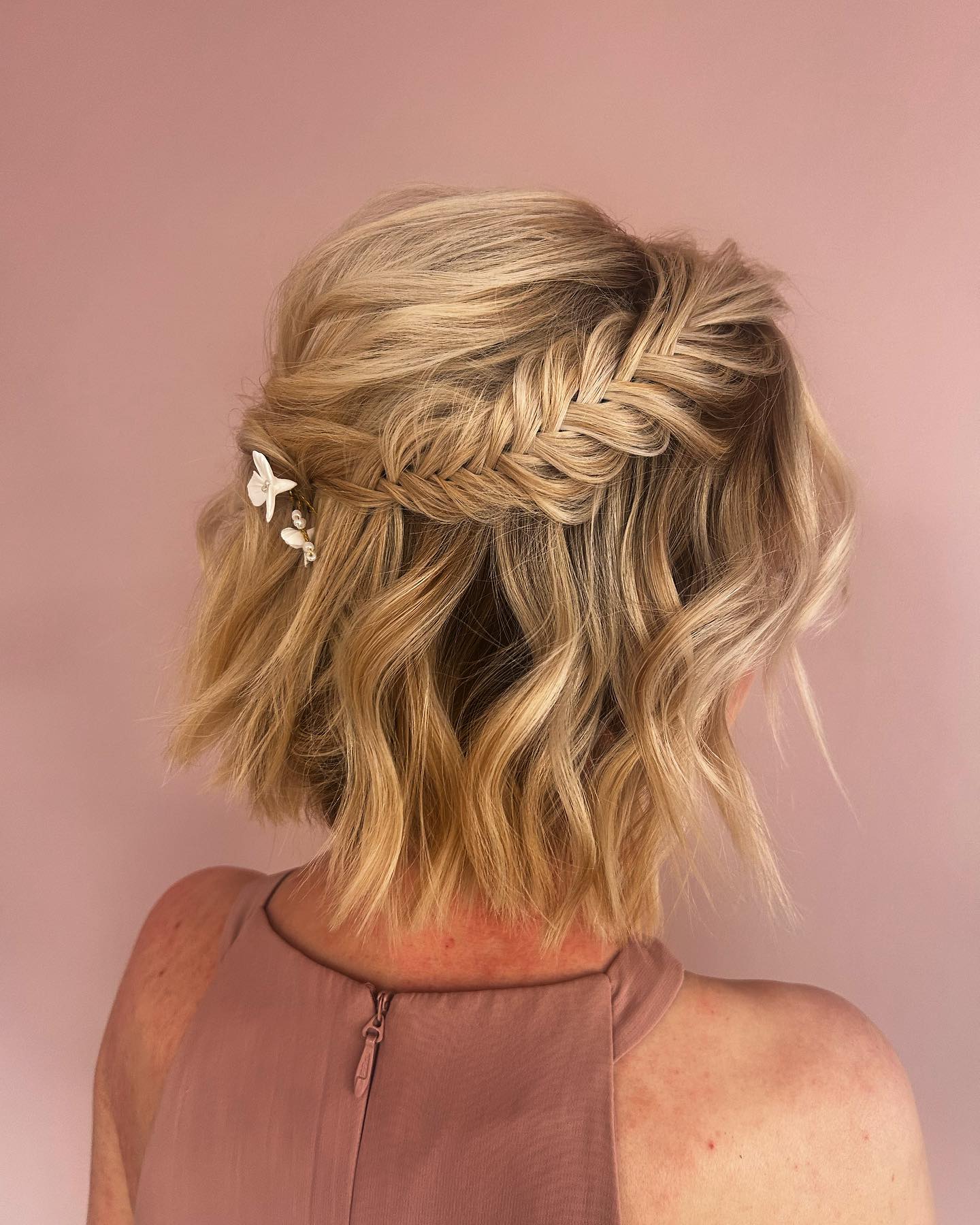 Tousled Bob with Dutch Braid and Floral Accessory