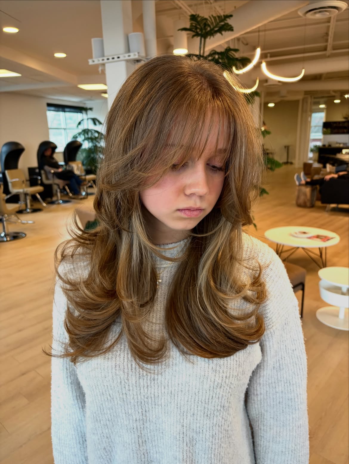 Tousled Honey Blonde Shag With Wispy Bangs