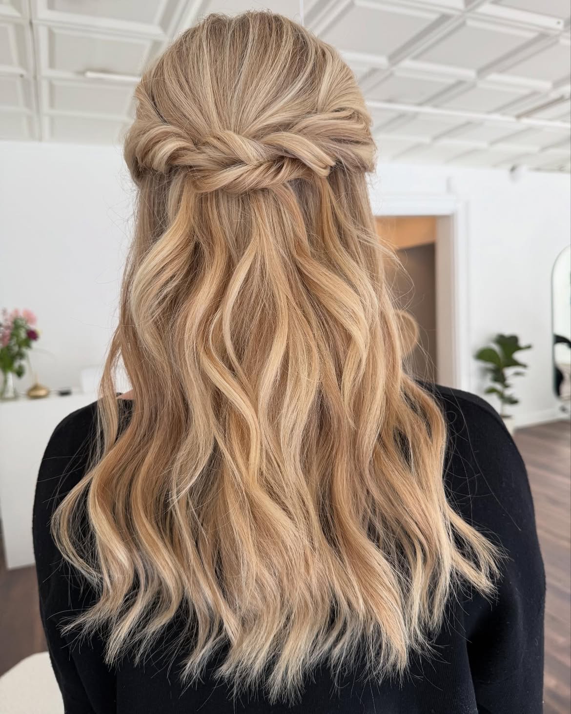 Twisted Crown Half Up Half Down Waves