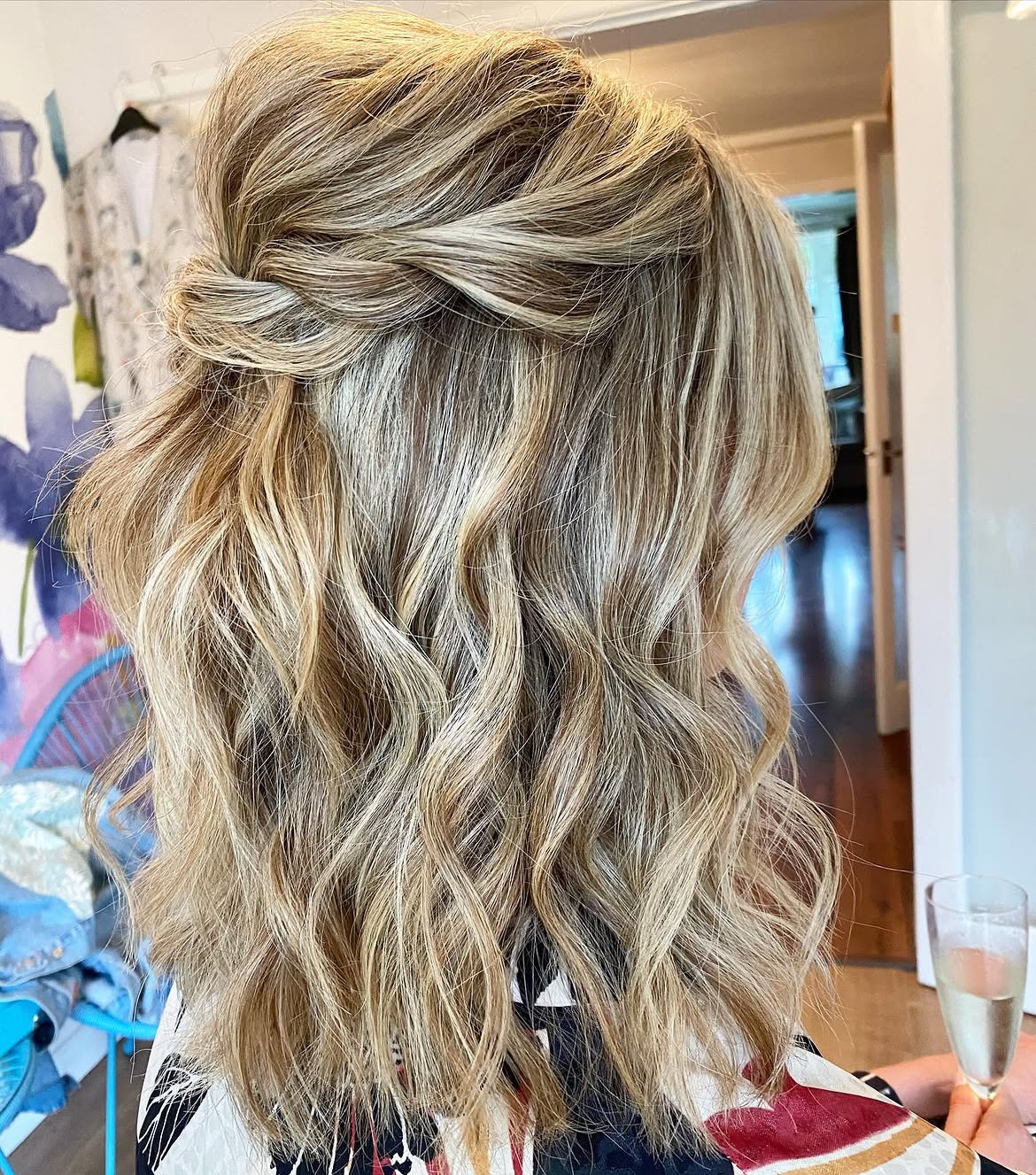 Twisted Half-Up Beach Waves