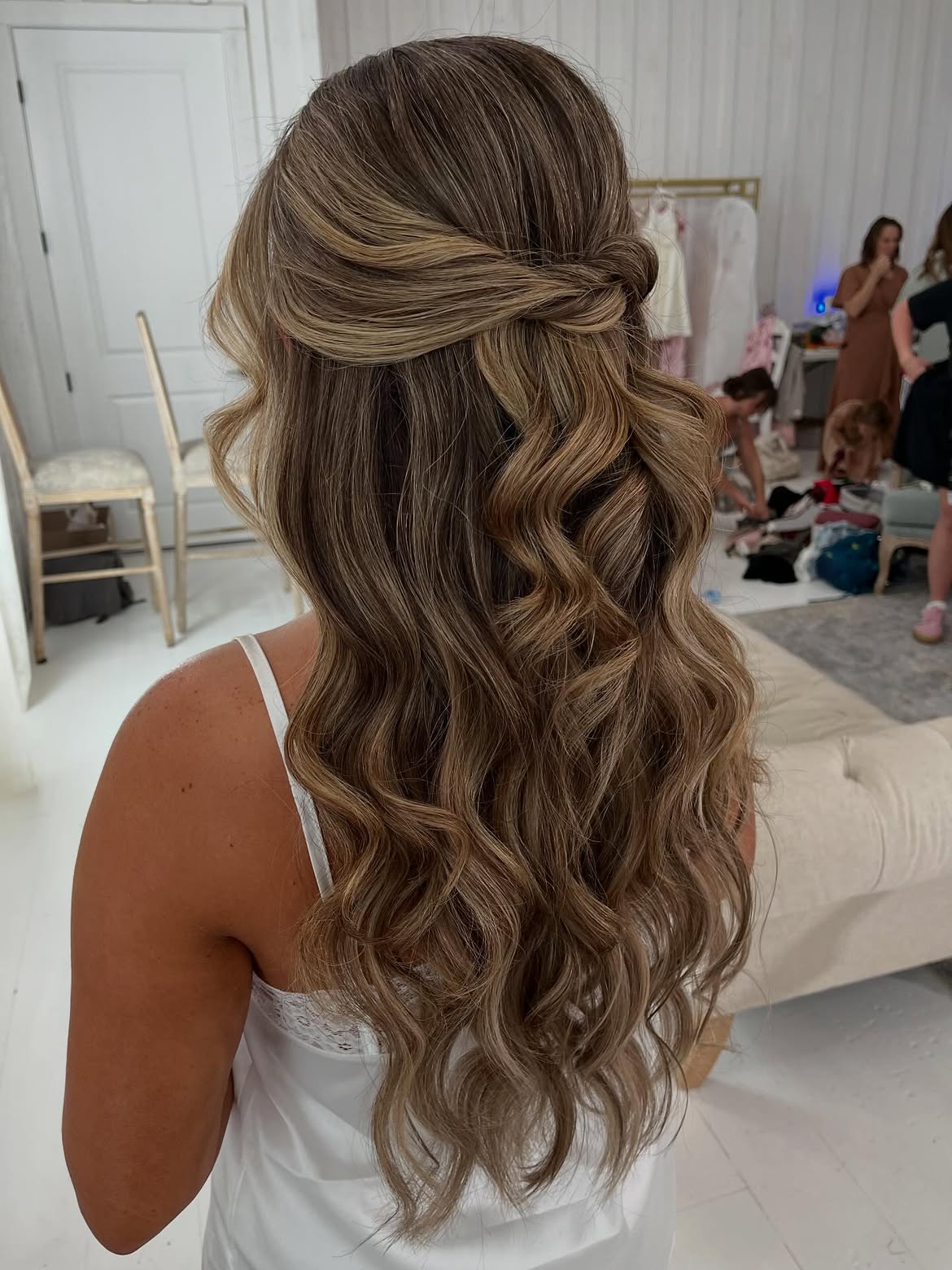 Twisted Half Up Half Down Waves For Long Hair