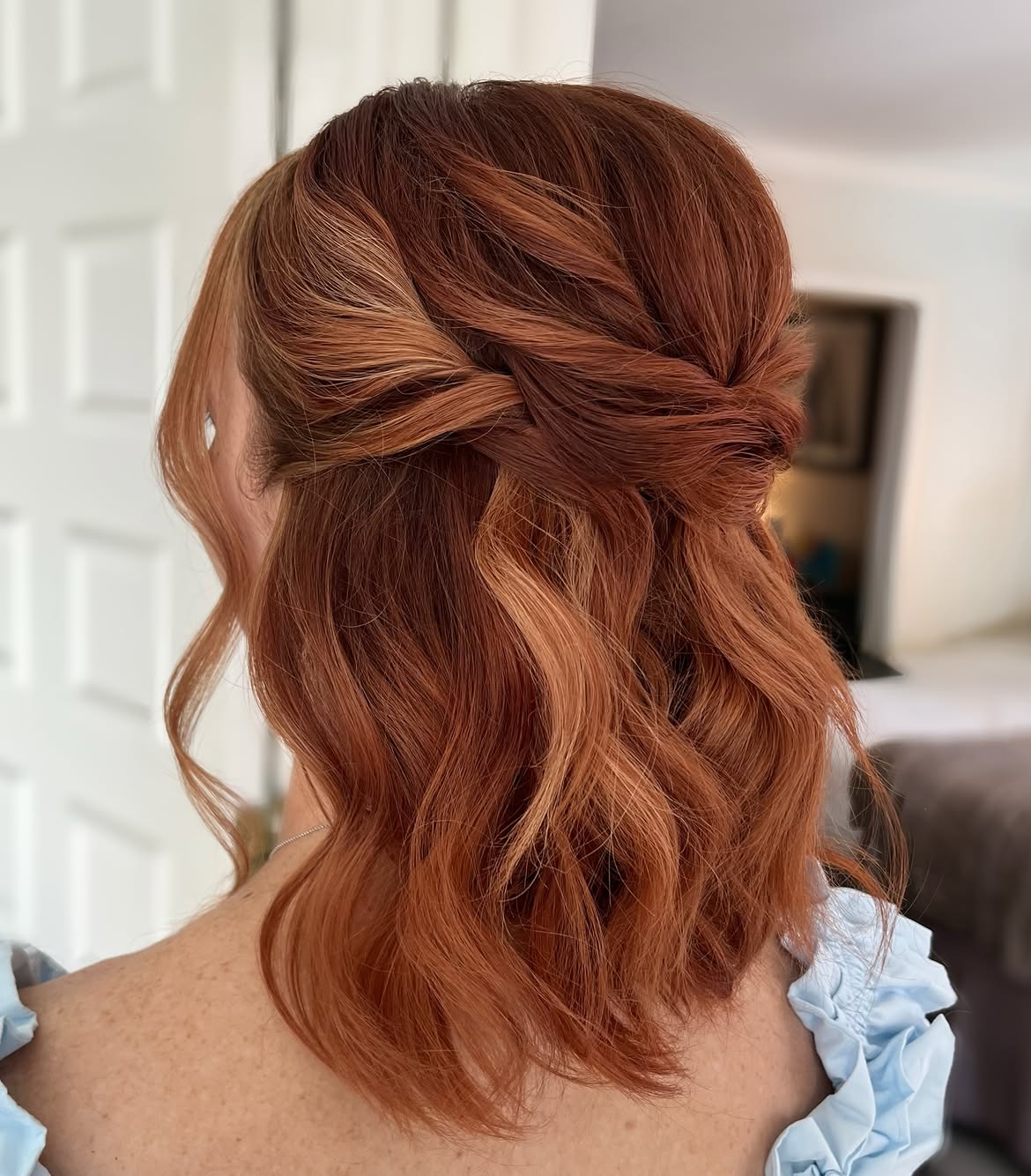 Twisted Half-Up Style With Copper Balayage