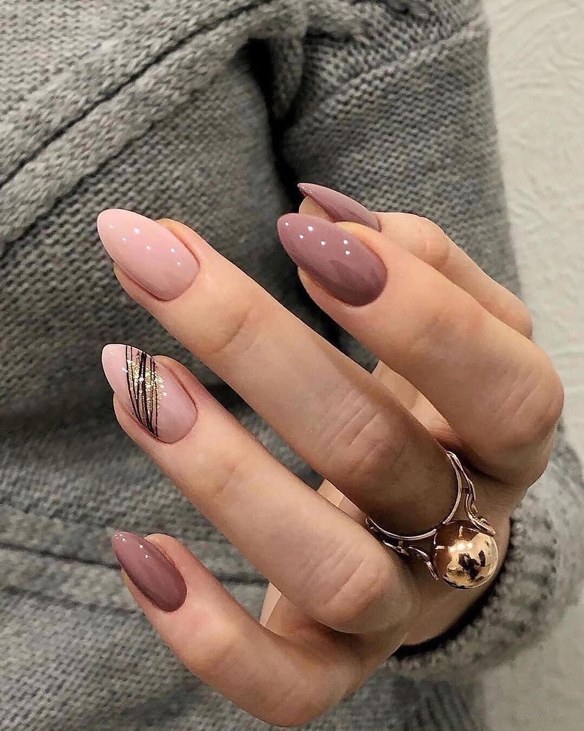Two-Tone Pink and Mauve Almond Nails