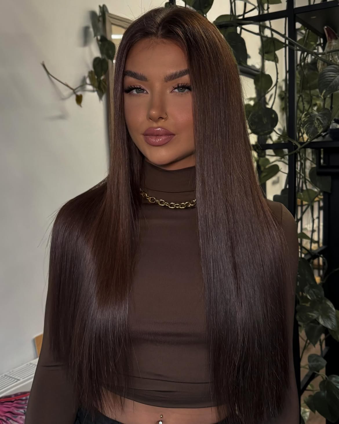 Ultra Glossy Chocolate Brown Hair With Silk Press