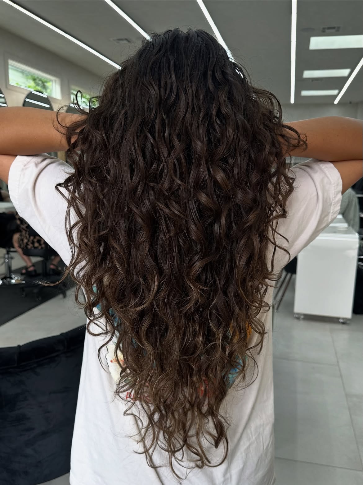 V-Cut Layers On Long Espresso Wavy Hair