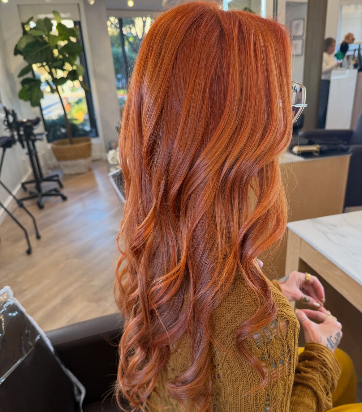 Vibrant Copper Balayage With Soft Waves