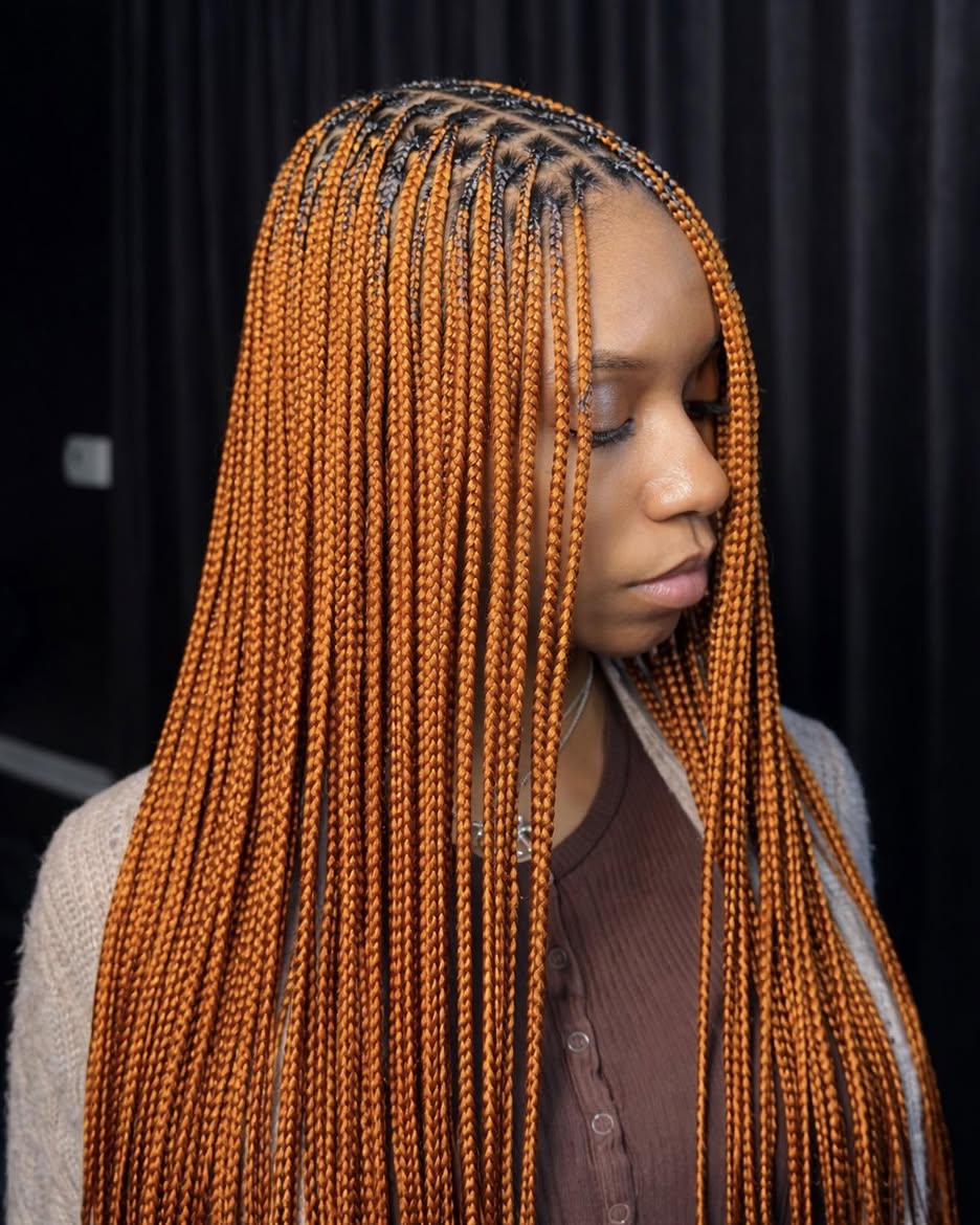 Vibrant Orange Knotless Box Braids Long