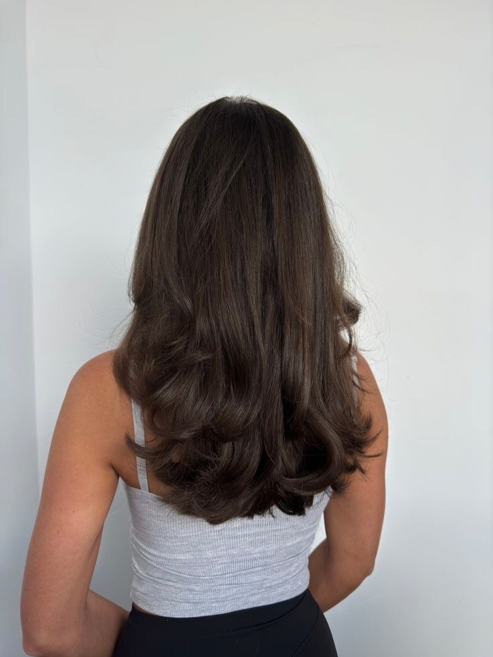 Voluminous Blowout Layers On Rich Chocolate Brown Hair