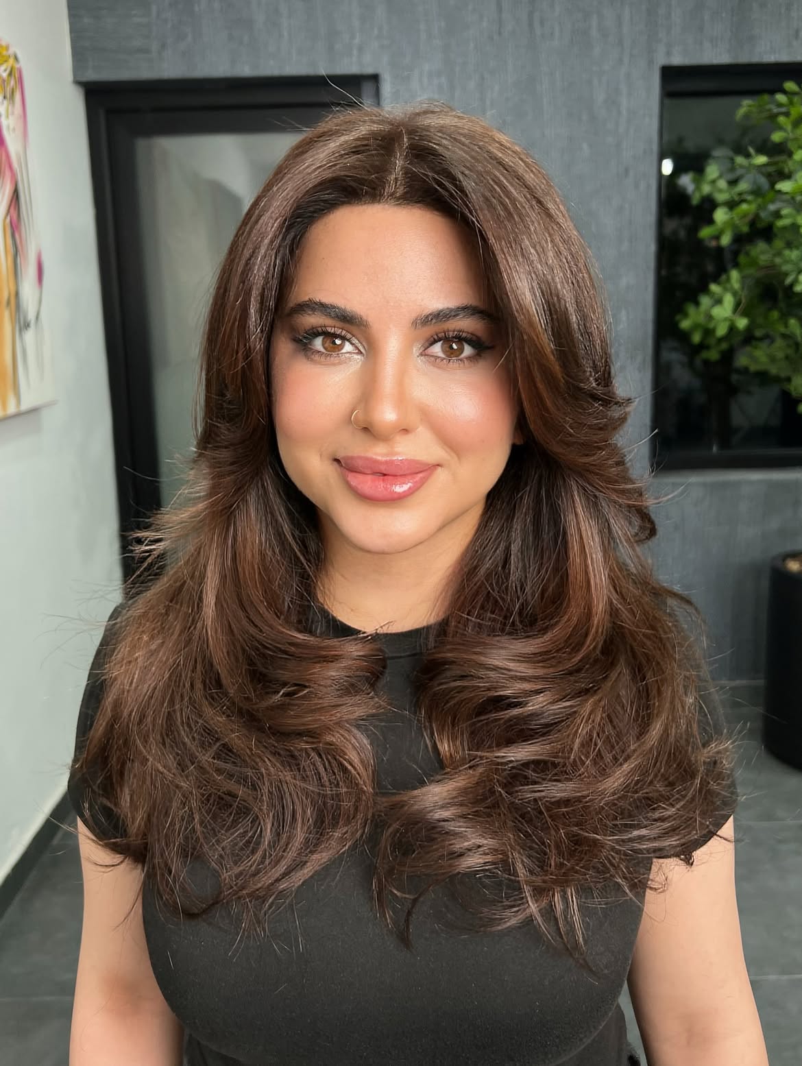 Voluminous Blowout With Face Framing Brunette Layers
