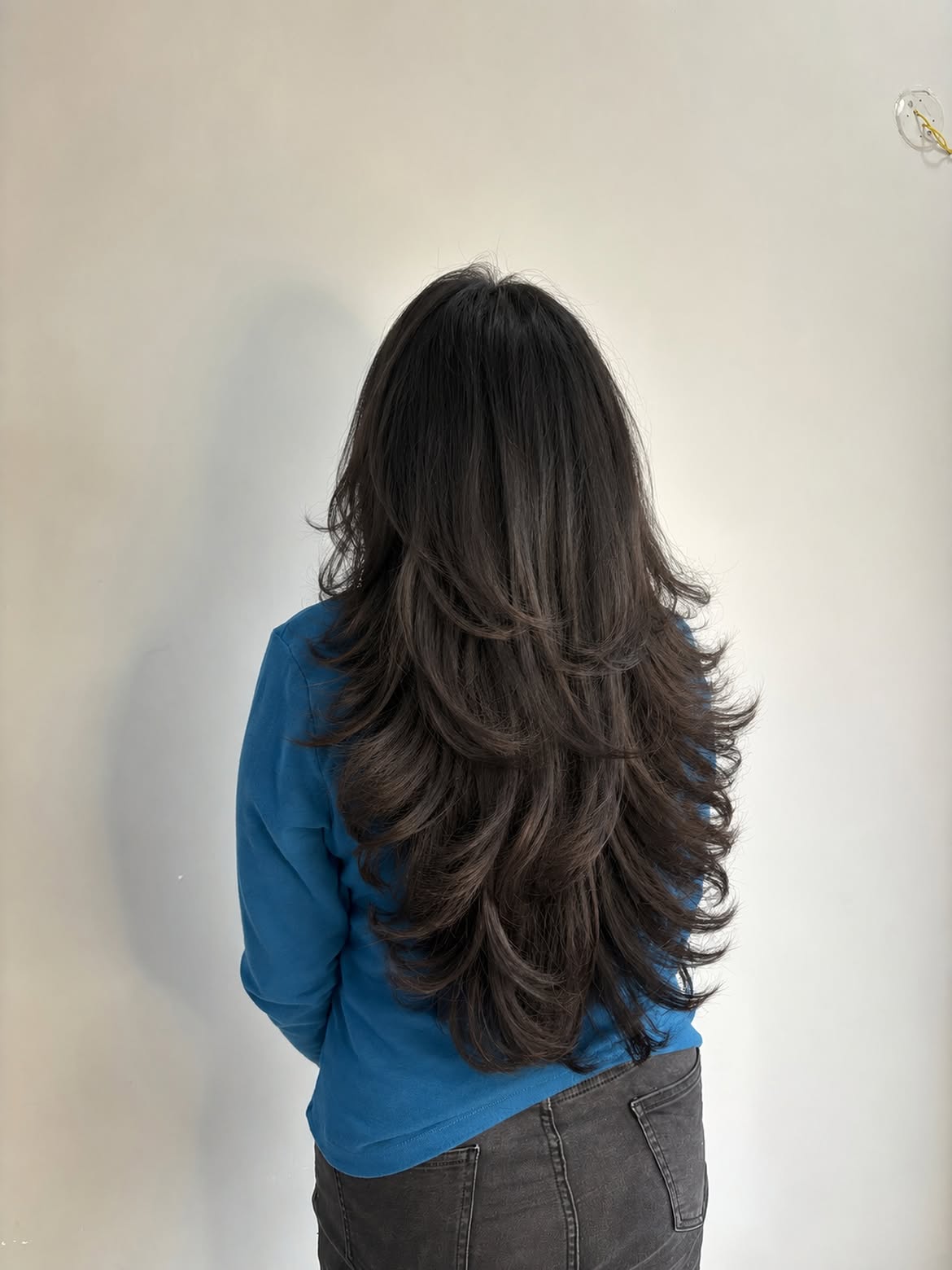 Voluminous Butterfly Layers On Deep Espresso Hair