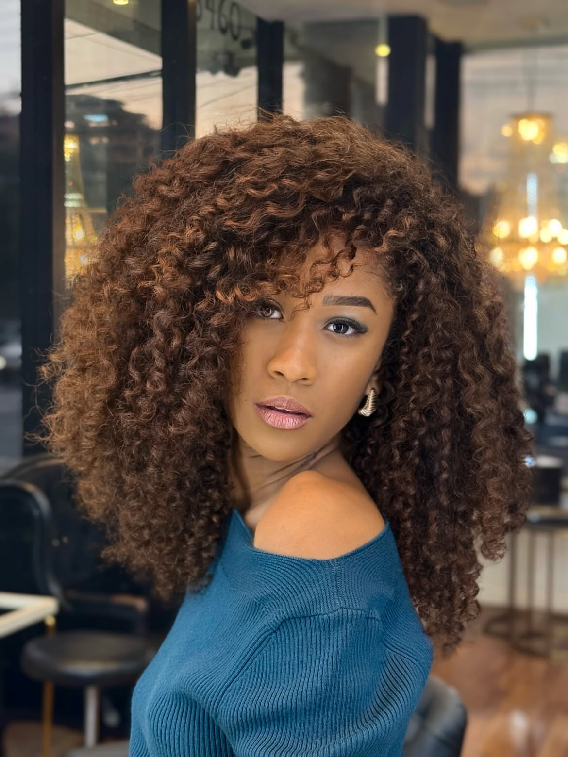 Voluminous Curly Espresso Brown Shoulder Length Layers