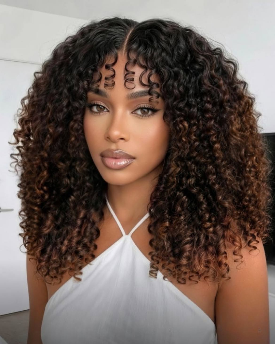 Voluminous Curly Shag With Caramel Highlights