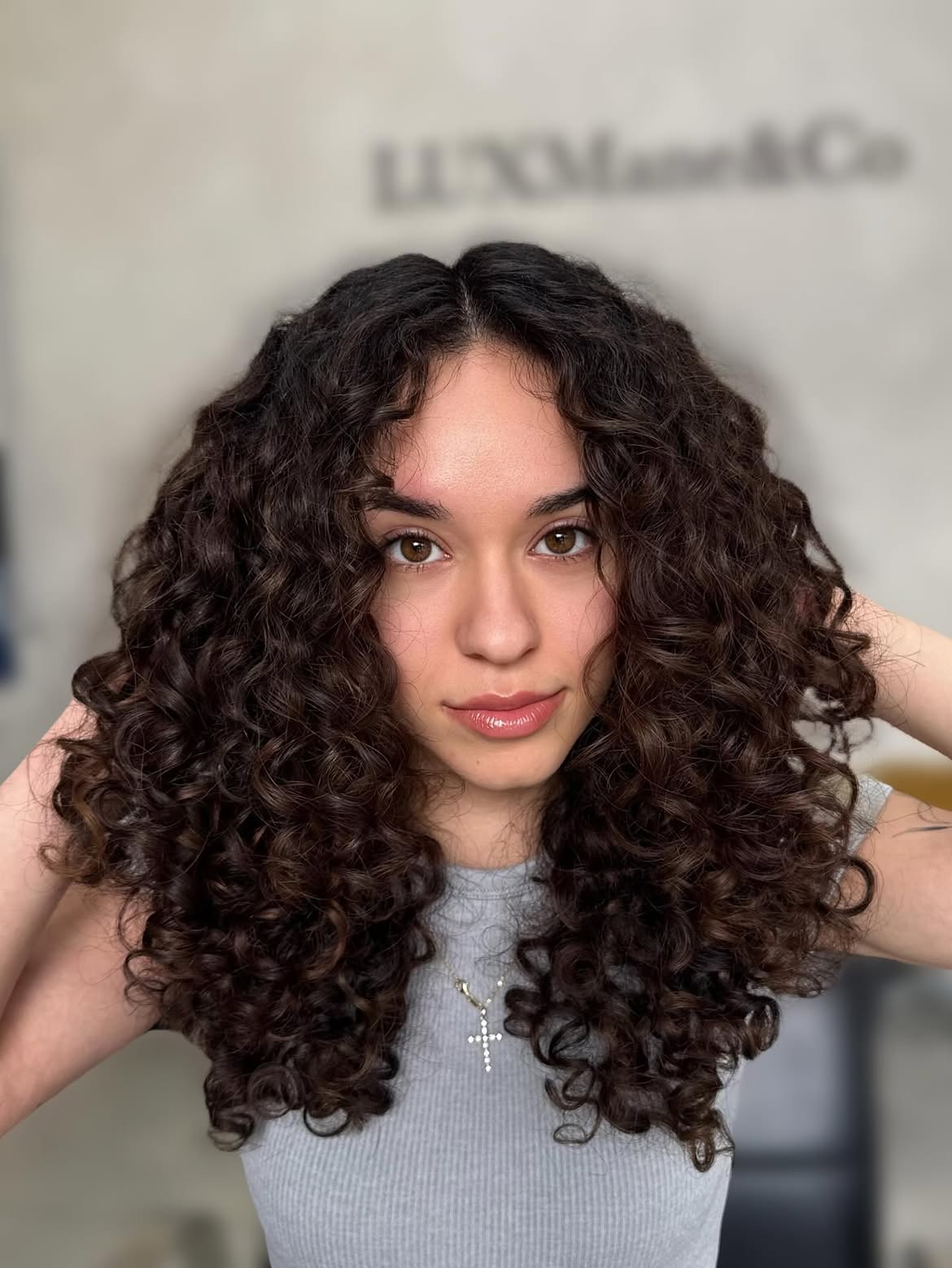 Voluminous Espresso Curly Layers With Middle Part