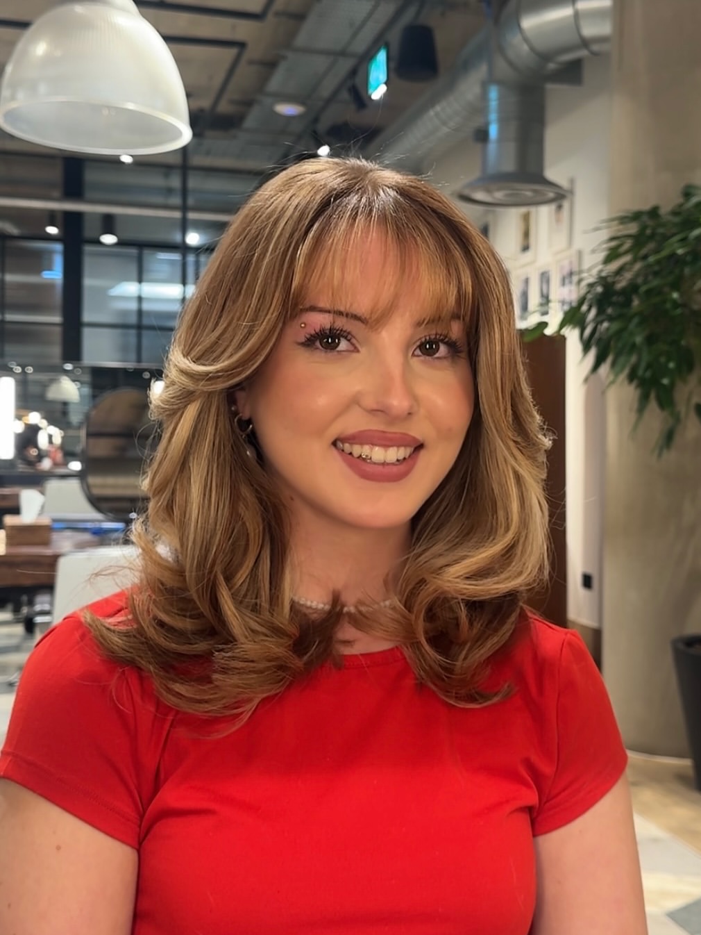 Voluminous Honey Blonde Lob With Wispy Bangs