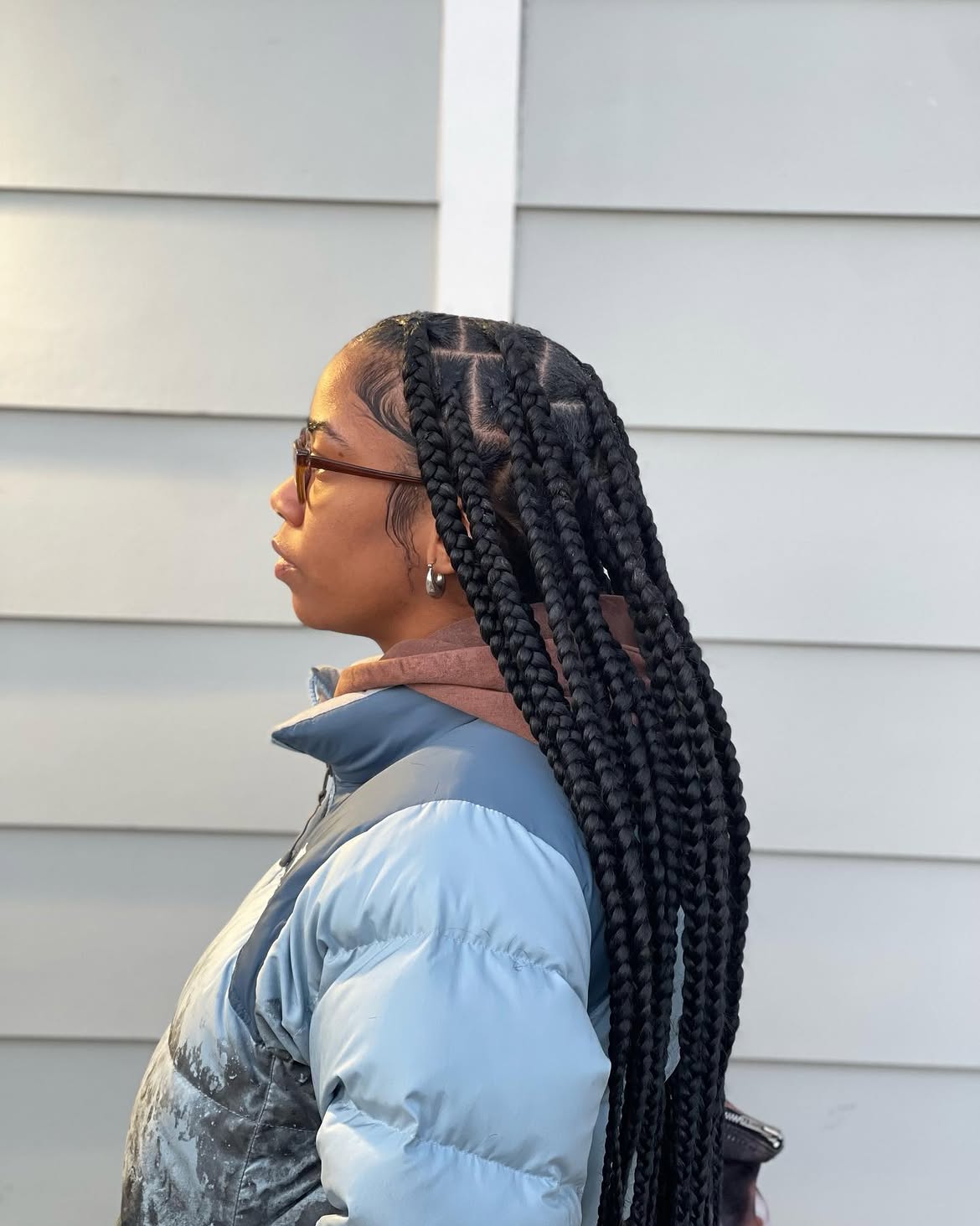 Voluminous Jumbo Box Braids with Defined Parts
