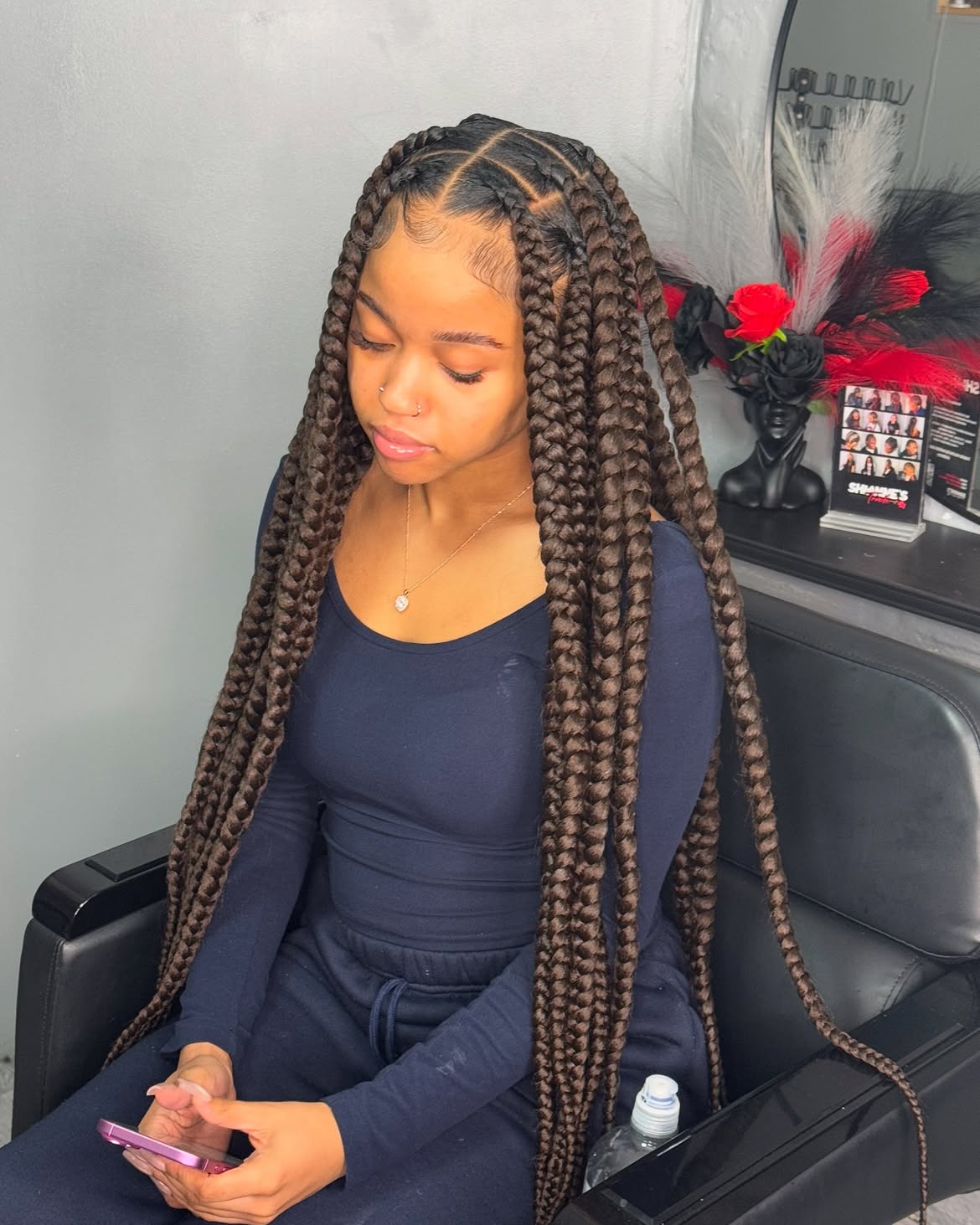 Voluminous Jumbo Box Braids With Defined Parts